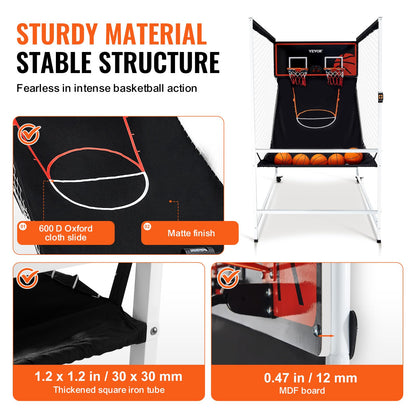VEVOR Arcade Cage Basketball Game, 2 Player Home Dual Sport with 5 Balls, 8 Game Modes, Electronic Scoreboard, and Inflation Pump, Indoor Basketball Game for Kids, Youth Adults