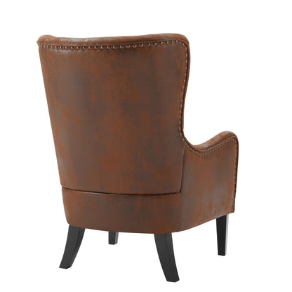 Christopher Knight Home Elber Mid-Century Modern Wingback Accent Chair, Faux Suede Upholstered Club Chair with Cushion, Wooden Living Room Lounge Chair for Reading, Relaxation, Brown