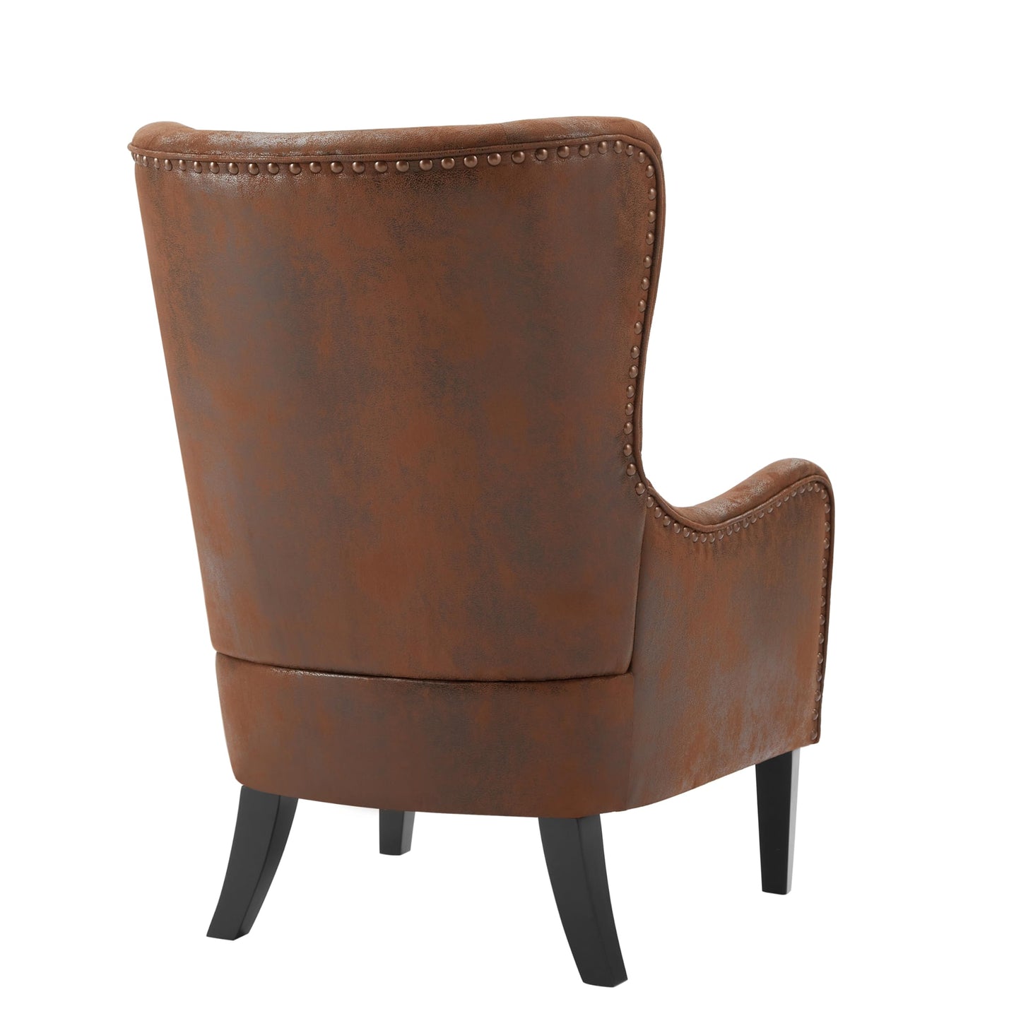 Christopher Knight Home Elber Mid-Century Modern Wingback Accent Chair Set of 2, Faux Suede Fabric Upholstered Club Chairs Set with Cushions, Wooden Comfy Reading Chair for Bedroom Living Room, Brown