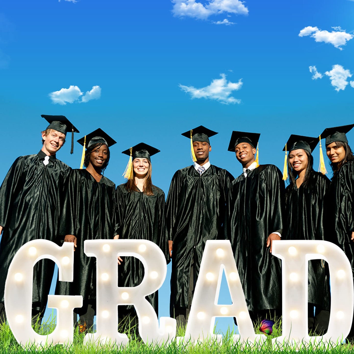 Graduation Decorations 2026 - 4PC Large Light Up Letters GRAD Sign, LED Marquee Letters for Class of 2026 Party Supplies,Kindergarten High School College Senior Decor, Table Wall Centerpiece Backdrop Props