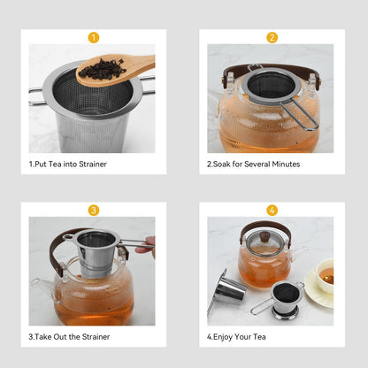2pcs Tea Diffuser, Stainless Steel Tea Strainer Fine Mesh Tea Infuser with Double Long Handles Loose Leaf Tea Steeper for Mugs Cups Teapots (Silver)