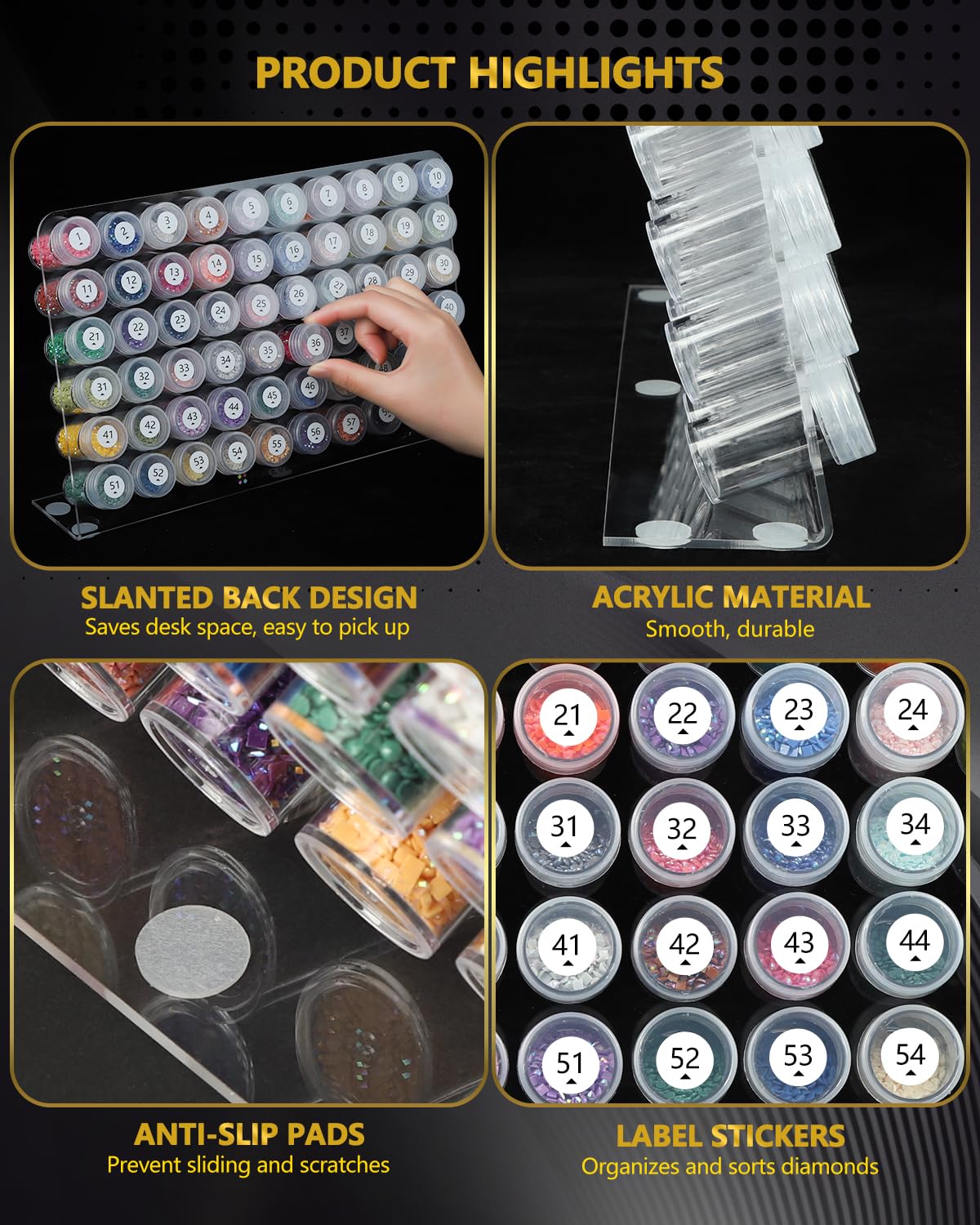 forever young Diamond Painting Bottle Storage Rack with 60 Jars, Diamond Art Storage Containers for Beads, Compatible with Most Diamond Painting Accessories and Tools, Tidy Workspace