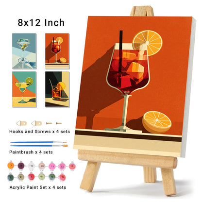 4 Pack Framed Paint by Numbers Kit for Adults Beginner Canvas Painting by Numbers for Adults Cocktail Easy Adult Paint by Number Kits with Frame Cocktails Art Watercolor Painting by Number 8x12 Inch