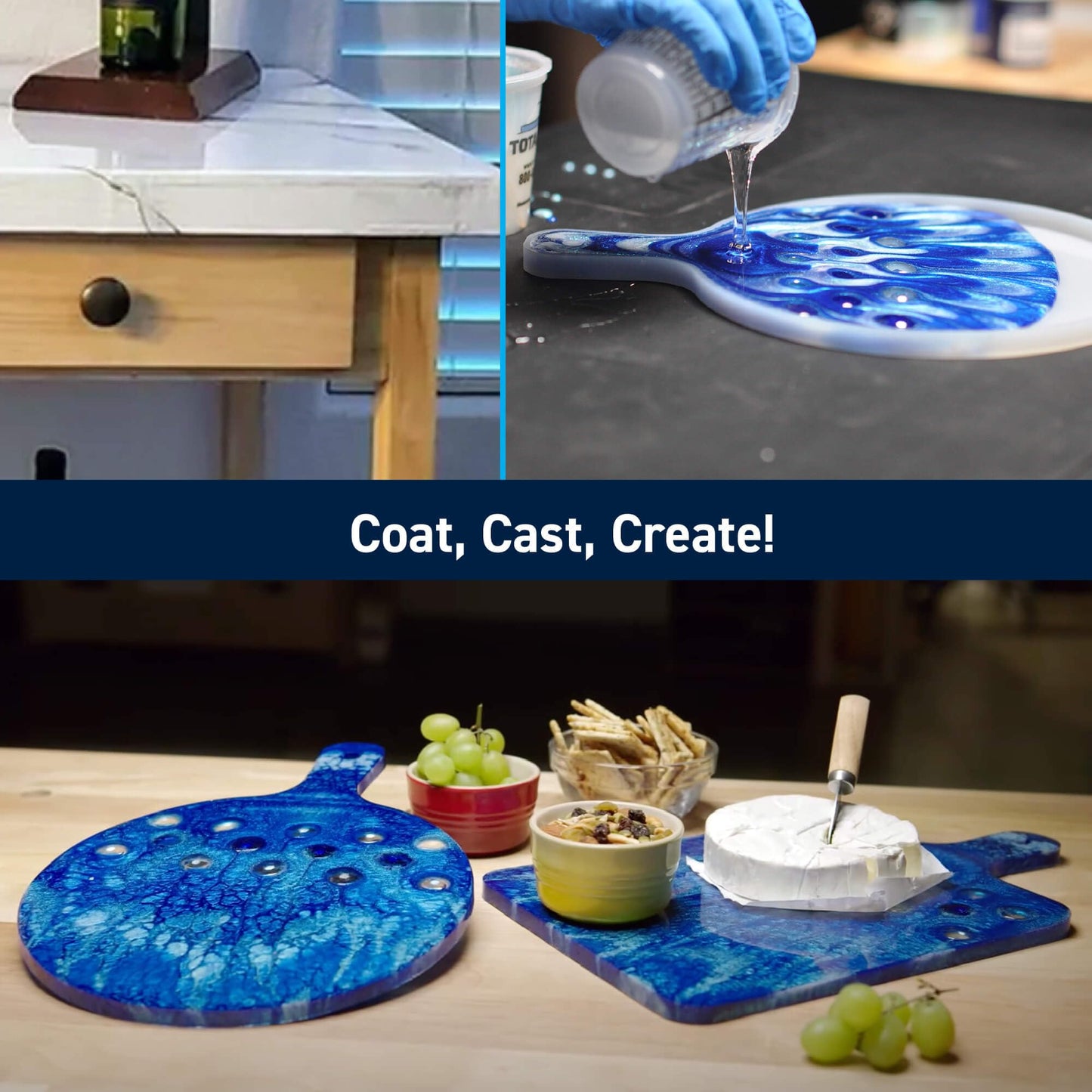 TotalBoat Table Top Epoxy Resin Kit - 2 Quart Kit Size Crystal Clear Formula with High-Gloss Finish & UV-Resistance - Easy 1:1 Ratio for Bar and Counter Coating, Woodworking, and Resin Art Casting