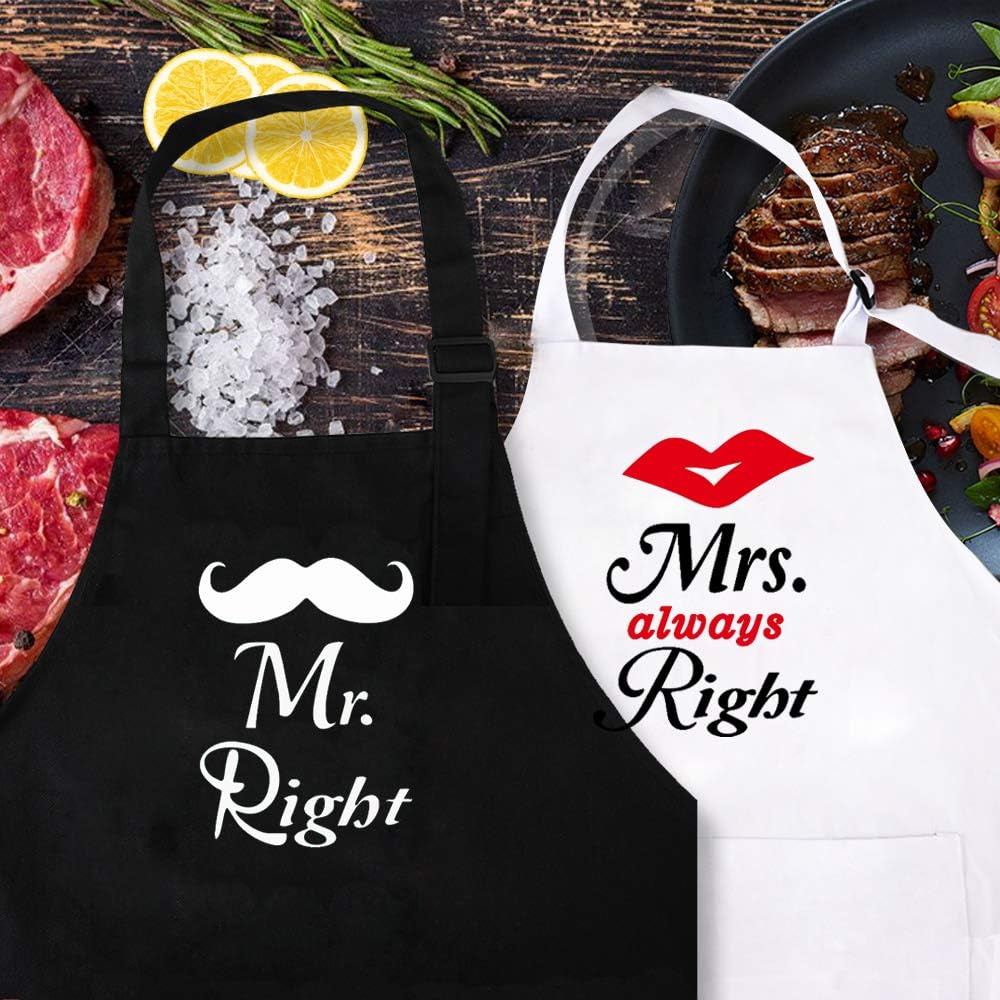 Kwieema Mr. Right Mrs. Always Right Aprons for Couple - Bridal Shower Present, Wedding Gifts for Couple