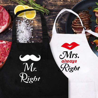 Kwieema Mr. Right Mrs. Always Right Aprons for Couple - Bridal Shower Present, Wedding Gifts for Couple