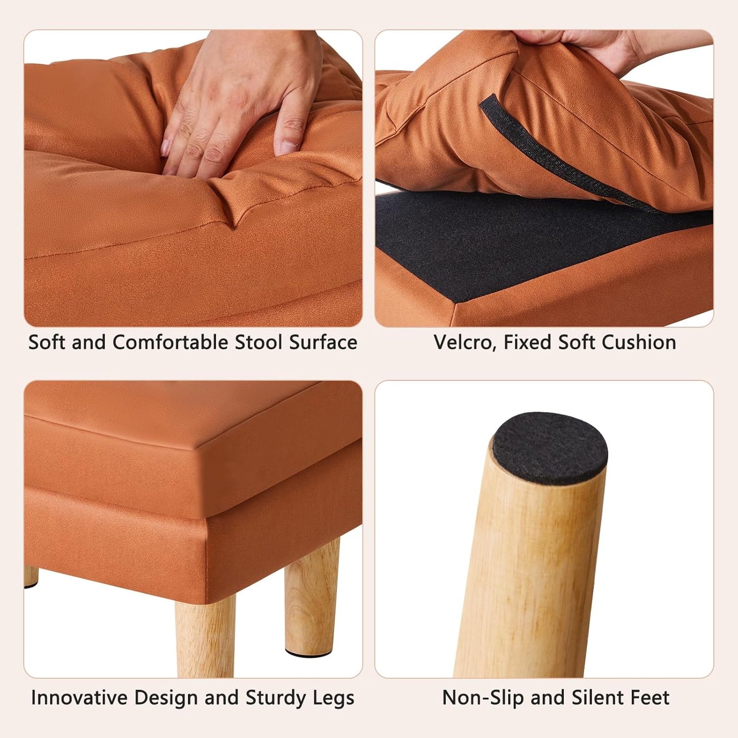 16.34" 12.4" W12.6" UHBD041J YMYNY Small Footstool Ottoman, Faux Leather Footrest with Sponge Padded Seat, Step Stool