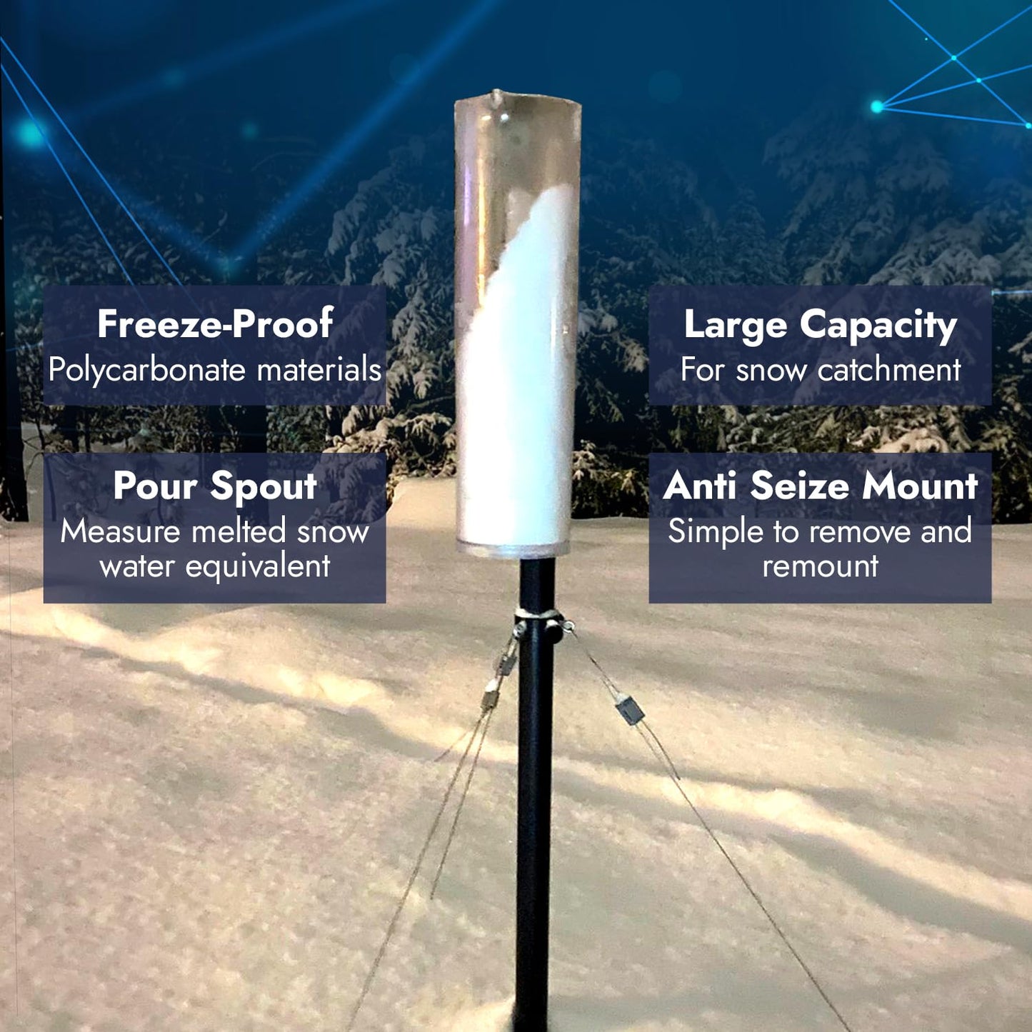 CLIMALYTIC Tropo Rain Gauge & Snow Gauge - Freeze-Proof All Weather Gauge for Extended Outdoor Use - Large 13.5” Capacity - Professional, CoCoRaHS-Approved Accuracy - Easy-to-Use Rain & Snow Meter