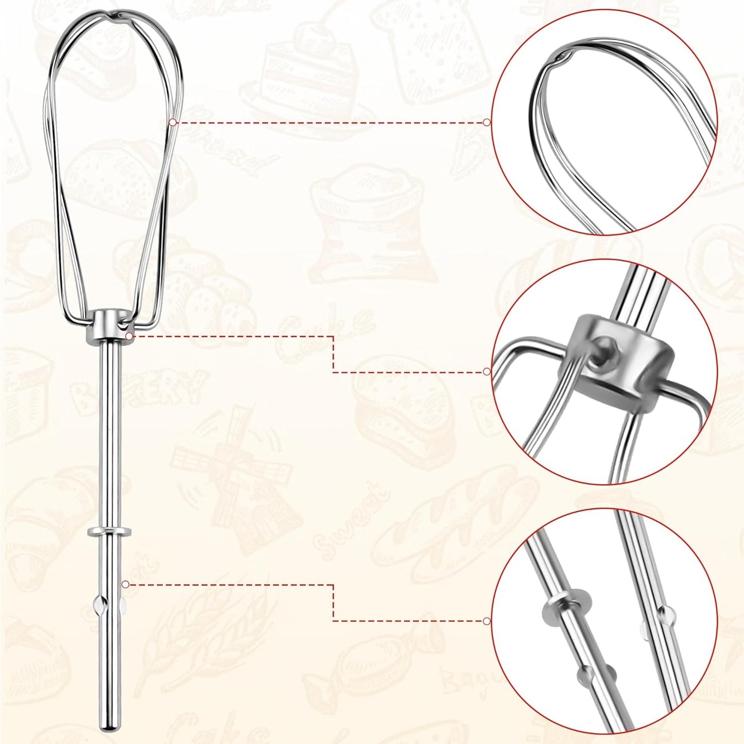 Fetechmate KHM2B Hand Mixer Turbo Beaters (2 Pack) & KHMPW Stainless Steel Pro Whisk (2 Pack) - Replace AP5644233