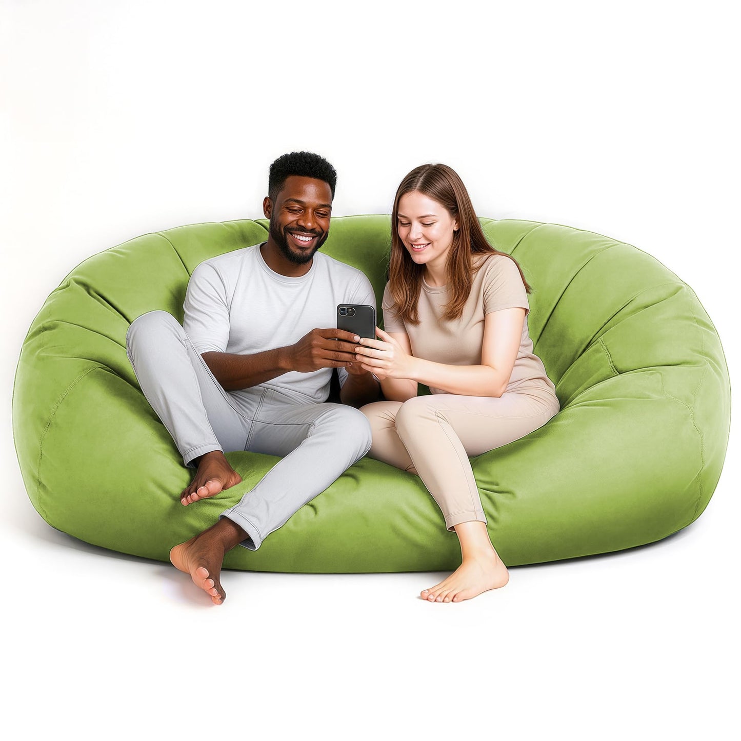 Lumaland Luxurious Giant 6ft Bean Bag Chair with Microsuede Cover - Ultra Soft, Foam Filling, Washable XL Bean Bag Sofa for Kids, Teenagers, Adults - Sack Chair for Dorm, Family Room - Light Green