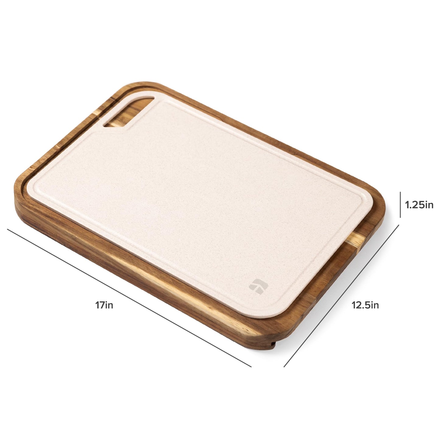 KitchenEdge Premium Acacia Cutting Board with Nesting Rice Fiber Chopping Board for Cooking Prep, 2 Piece Kitchen Set, Non-Slip Feet with Juice Groove, Heavy Duty, Pre Oiled, 17” x 12.5”