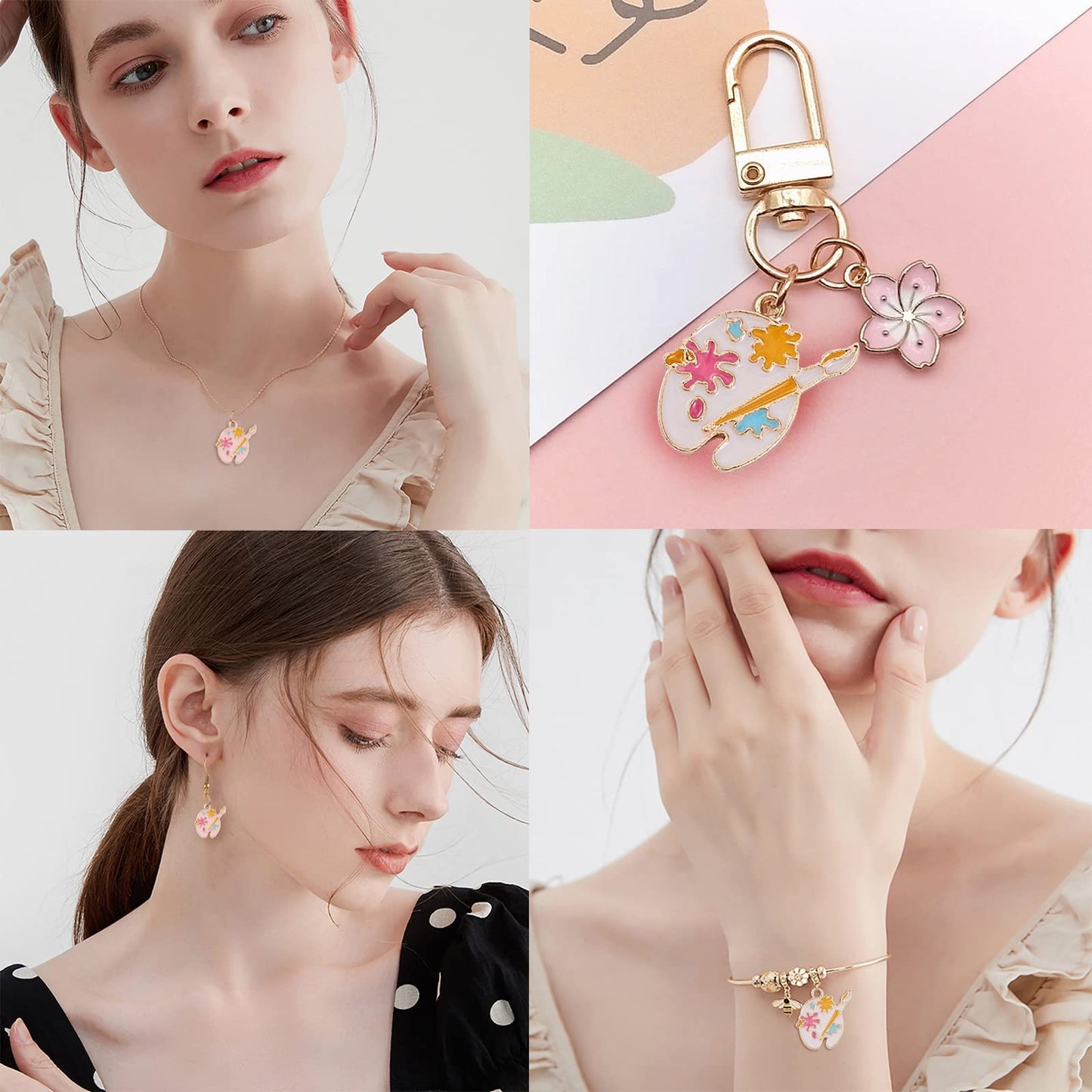 DanLingJewelry 40pcs 2 Colors Enamel Palette Cute Artist Paint Palette Dangle Charms with Loop for DIY Jewelry Making