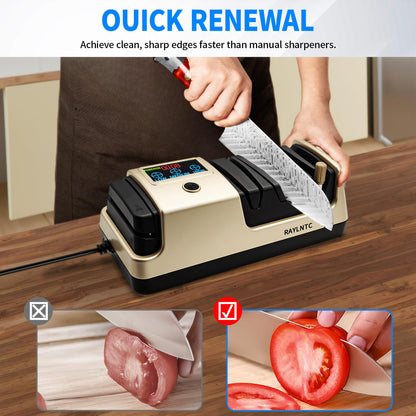 Professional 5-in-1 Electric Knife Sharpener with LCD Display,Scissor Sharpener with 3-Speed & 100% Diamond Abrasives - Precision Angle Guides for Straight, Serrated, Cleaver & Kitchen Scissors