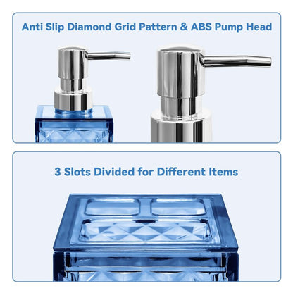 2PCS Blue Bathroom Accessories. Contain Soap Dispenser and Toothbrush Holder Set. Boho Bathroom Set for Blue Bathroom Décor
