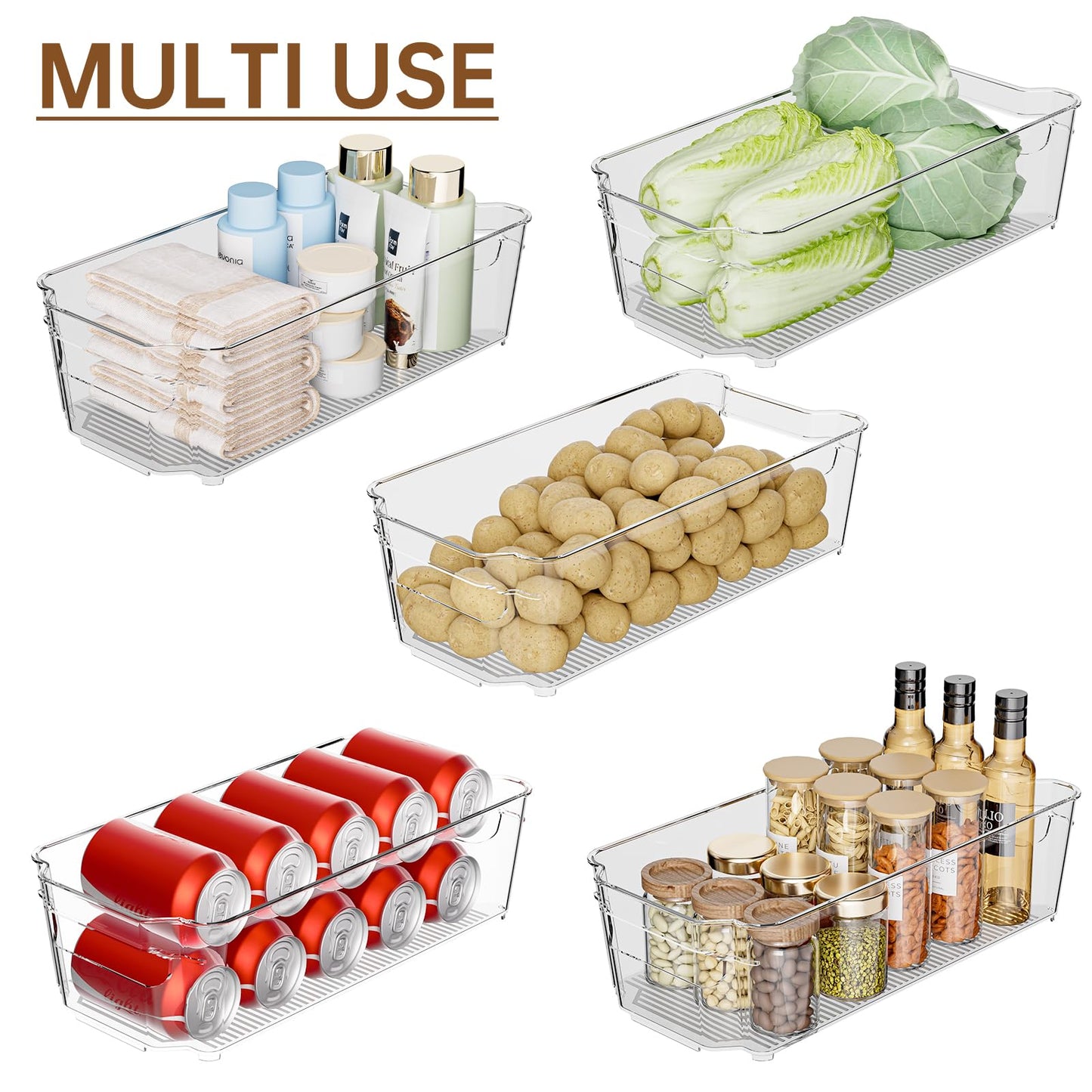 Clear Fridge Organizer, Refrigerator Organizer Bins with Handle, Freezer, Kitchen Cabinet, Pantry Organization, BPA Free Fridge Organizers (12.4 inch 8 Pack)