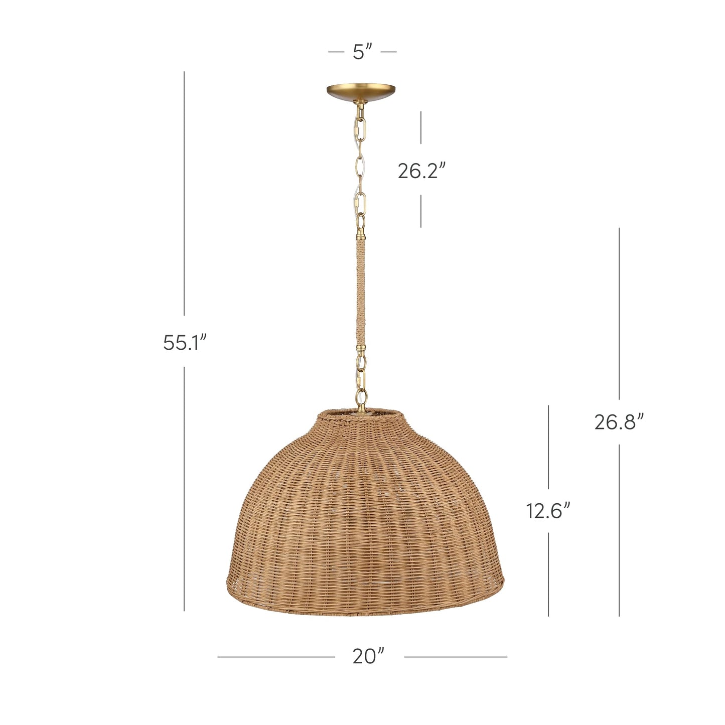 Nathan James Augustine Modern Farmhouse Rattan Pendant Light, Rattan Chandelier Pendant Lamp Shade for Kitchen or Living Room