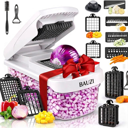 12-in-1 ABS Vegetable Chopper, Onion Cutter with Container, Food Slicer Dicer & Grater, Multifunction Kitchen Gadget for Fruits & Vegetables, BPA Free