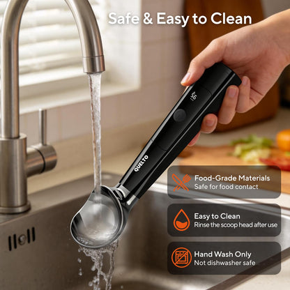 Heated Ice Cream Scoop with LED Display — Rechargeable Electric Ice Cream Scoop with Comfortable Handle, 3 Modes, IPX7, Non-Stick Stainless Steel for Hardened Ice Cream, Sorbet, Gelato, & Cookie Dough