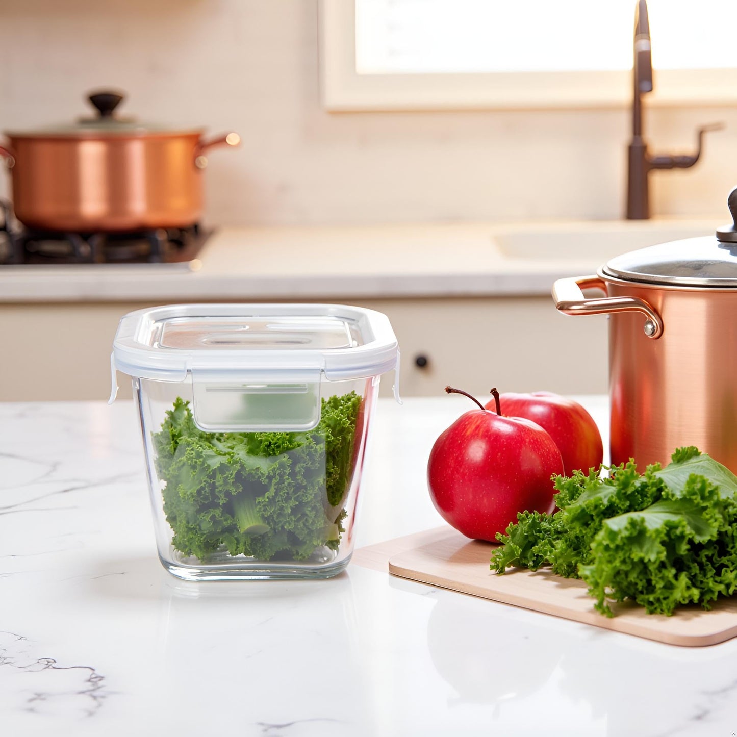 H.JSS WDJS 4 Cup Square Glass Food Storage Container with Lids, Square Glass Soup Container with Airtight Lids, 32 OZ Food Prep Bowls for Leftovers, Salad, Microwave、Fridge、Dishwasher Safe (4 Pack)
