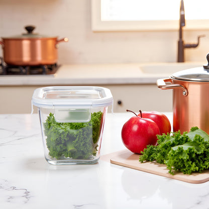 H.JSS WDJS 4 Cup Square Glass Food Storage Container with Lids, Square Glass Soup Container with Airtight Lids, 32 OZ Food Prep Bowls for Leftovers, Salad, Microwave、Fridge、Dishwasher Safe (4 Pack)