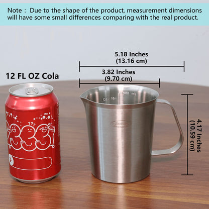 Newness Stainless Steel Measuring Cup, Metal Measuring Cup with Handle (Upgraded, 3 Marking Including Cup/ML/Ounce Scale), 16 Ounces (0.5 Liter, 2 Cup)
