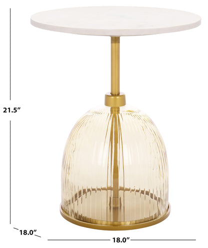SAFAVIEH Home Collection – Kashi Grey Glass & White Marble Round Side Table, Modern Pedestal Accent Table, Fully Assembled (ACC3217C)