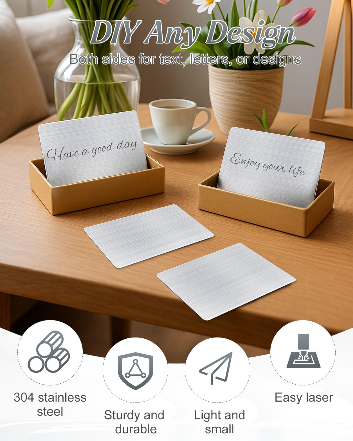 AOKLIT 30 pcs 304 Stainless Steel Metal Business Cards Blanks, 3.4 x 2.1 Inch Thickness 0.5 mm Metal Card Laser Engraving Steel Plates for Business House Customer DIY Gift