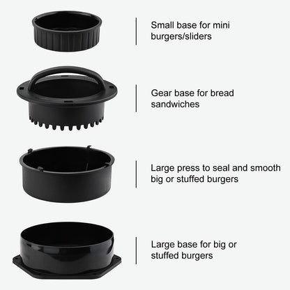 POLIGO Smash Burger Press Kit - 4 in 1 Hamburger Patty Storage Containers, 6.69" Cast Iron Smash Bacon Press - Non Stick Smash Burger Press Set for Grill and Griddle Cooking, Black Round