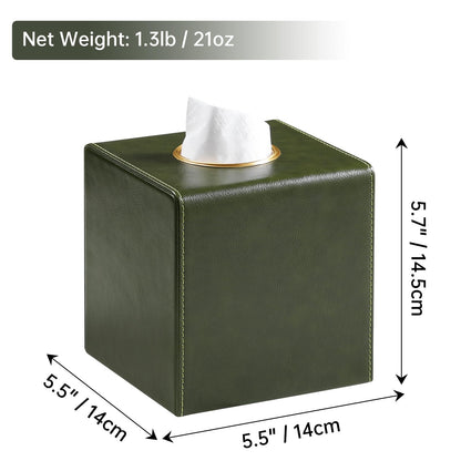 MEIBOOCH Square Tissue Box Cover, Luxury PU Leather Tissue Holder with Magnetic Closure (Dark Green)