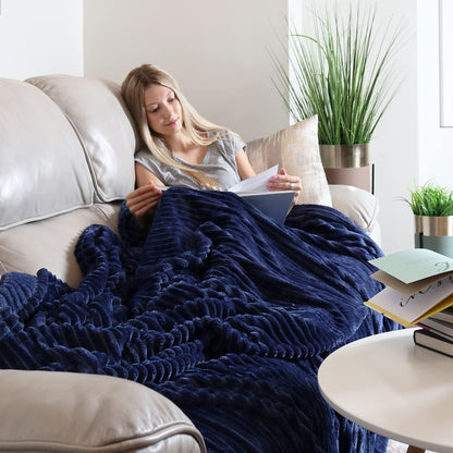 Clara Clark Cut Plush Fleece Throw Blanket, Lightweight Super Soft Fuzzy Luxury Bed Blanket (50x60) Navy Blue