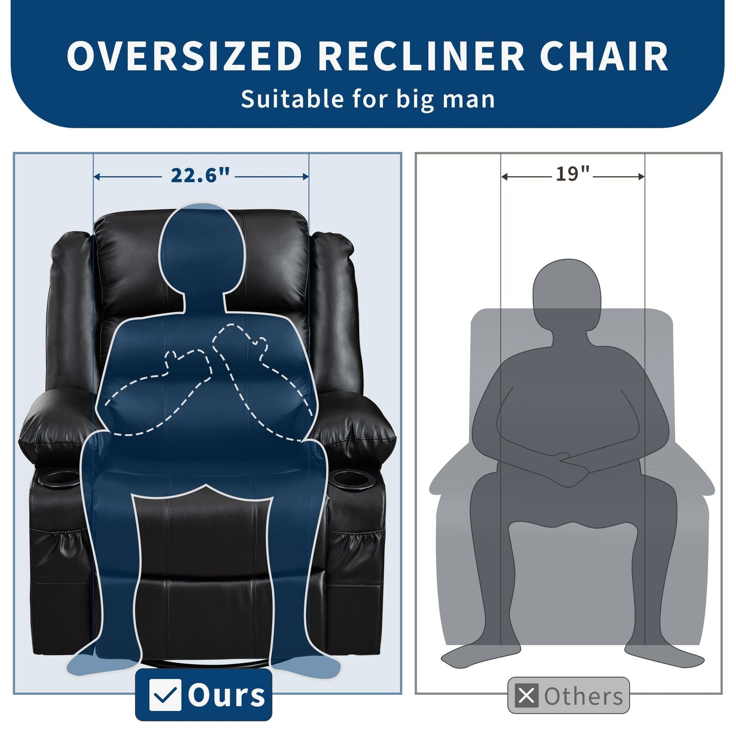 Rocking Recliner Chair for Adults PU Leather Wide Upholstered Glider Recliner with Cup Holder Deep Seat Single Sofa Rocker Chair for Nursery Living Room