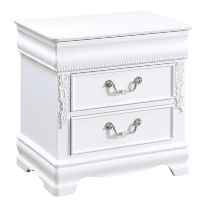 Furniture of America Lyoth Solid Wood 2-Drawer Nightstand with USB Charger, Felt-Lined Top Storage Bedside Table and Nickel Hanging Pulls, No Assembly for Bedroom, Guest Room, White