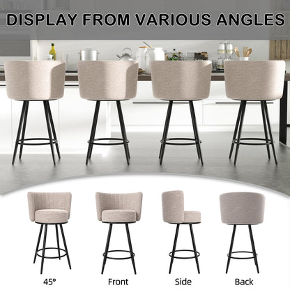 HONIFUR Bar Stools Set of 4, 27" Tufted Modern Counter Height Bar Stools, Upholstered Barstools with Back & Footrest Metal Legs, Stools for Kitchen Island, Counter, Cafes, Dining Room (Beige)