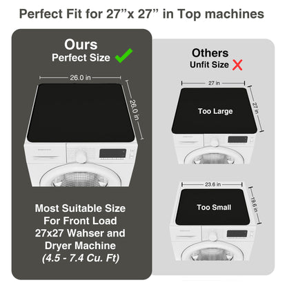1 PACK SEIRI Washer and Dryer Topper, 26" x 26" Silicone Dryer Top Protector Mat for Flat Top Surface Cover and Front Load Washing Machine Non-Slip Waterproof Laundry Topper Mat Large (Black)