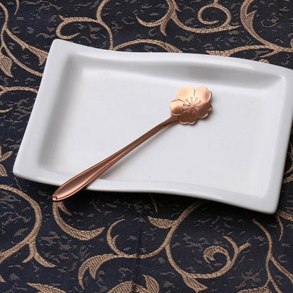 Creative Sakura Flower Pattern Coffee Spoons, Stainless Steel Tableware, Stirring Spoon, Sugar Spoon, Teaspoon (Rose