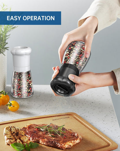CIRCLE JOY Manual Salt and Pepper Grinder Set - Refillable Shakers with Ceramic Blades, Adjustable Coarseness, BPA-free