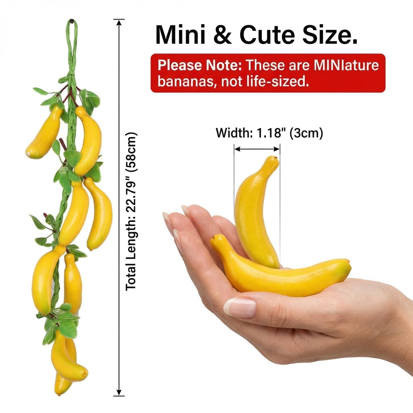 Veemoon 2pcs Artificial Small Hanging Bananas Bunch, Farmhouse Wall Fake Fruit Decoration Artificial Bananas String Lifelike Foam Tropical Fruit Ornament for Home Shop Window Display Props, 23.19"