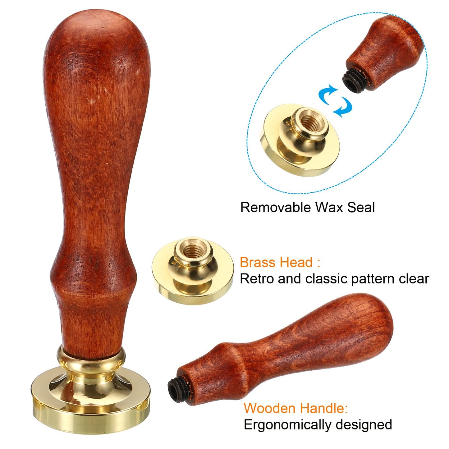 PATIKIL Round Blank Wax Seal Stamp, 6Pcs Removable Brass Head Without Carving Wooden Handle Retro for Envelope Invitation Wine Packing Gift Wrapping, Style 1
