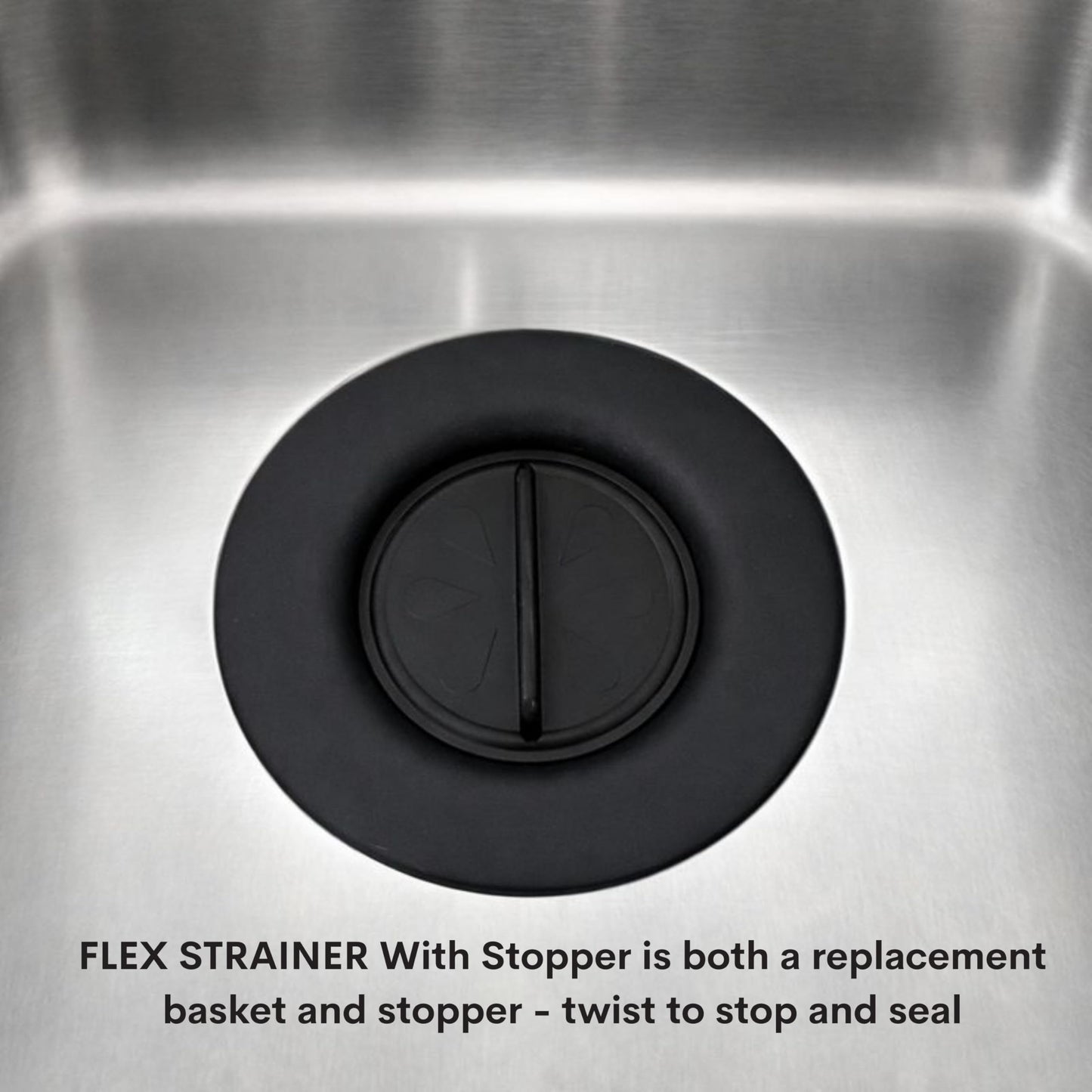 Flex Strainer® Sink Drain Strainer with Optional Stopper – No Center Stem, Fits Standard 3½” Sink Drains & Disposals – Easy Clean, Dishwasher Safe – Made in USA – Black, 2-Pack
