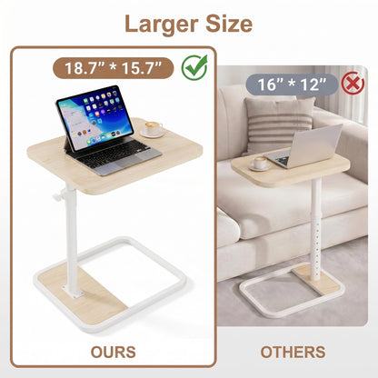 YUHFERA Large TV Tray Table Set of 2, C-Shaped Side Table with Adjustable Height & Rounded Corners, Snack Table for Couch, Bed or Recliner, for Laptop, Eating & Working, Oak