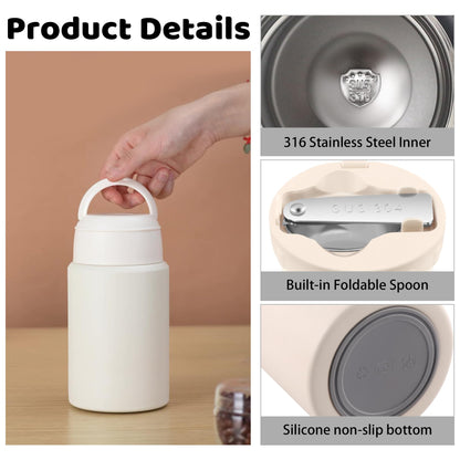 Thermo for Hot & Cold Food, 25oz Insulated Food Jar with Handle Spoon, Thermal Lunch Container, 316 Stainless Steel Lunch Box for Men Women, Keeps food Hot for 12 Hours or Cold for 24 Hours(White)