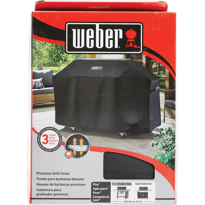 Weber Premium Outdoor Grill Cover – Water‑Resistant, Durable Black Grill Cover Designed for Genesis 400 Series 4‑Burner Gas Grills with Secure Fastening Straps