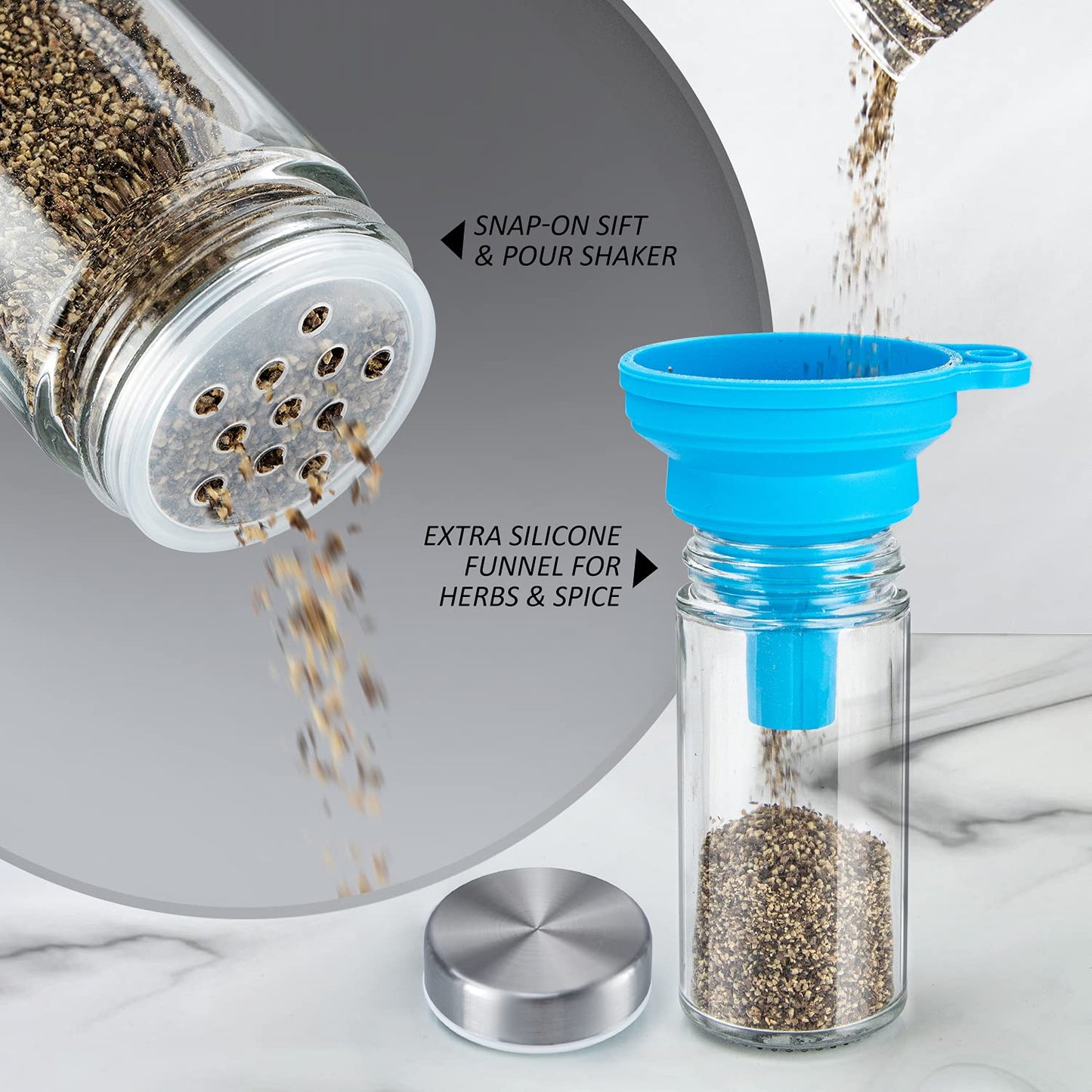 dasaka Rotating Spice Rack Organizer with Jars(20Pcs), Seasoning Organizer for Cabinet, Kitchen Spice Racks for Countertop, Revolving Stainless Steel Spice Organizer
