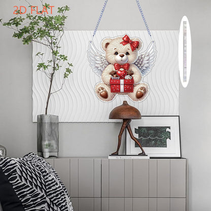 C'eitura 5D Diamond Art Hanging Ornament - DIY Crystal Paint by Diamond Kit, Angel & Bear Pattern Gem Art for Home Wall Decor, Unique Birthday for Her, Wife, Girlfriend