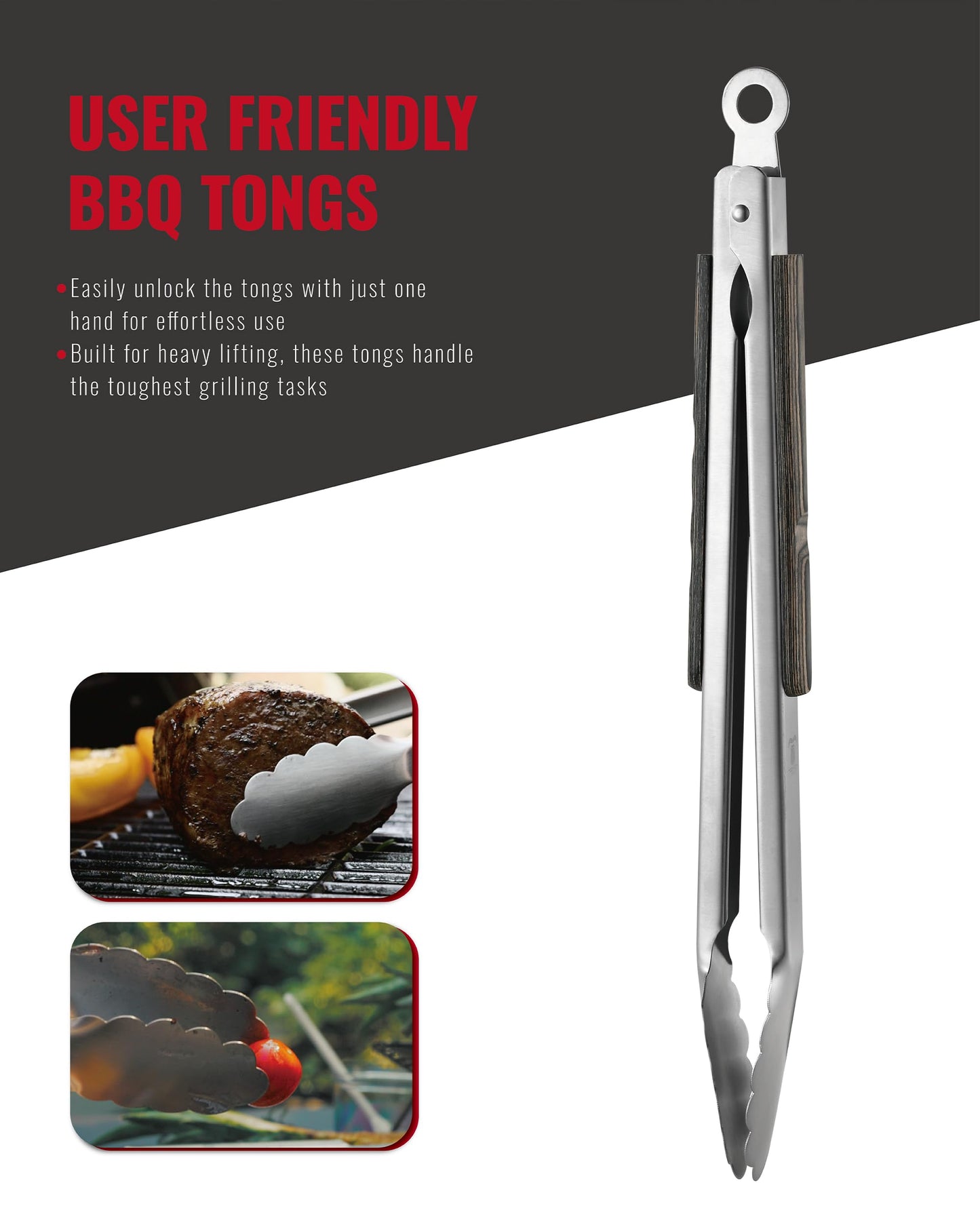 Grilaz Stainless Steel BBQ Tool Set with Veined-Dyed Wooden Handles | Heavy Duty Grilling Accessories | 3-Piece Outdoor Barbecue Grill Utensil Set with Spatula, Fork, and Tongs - Ideal Gift for Men…