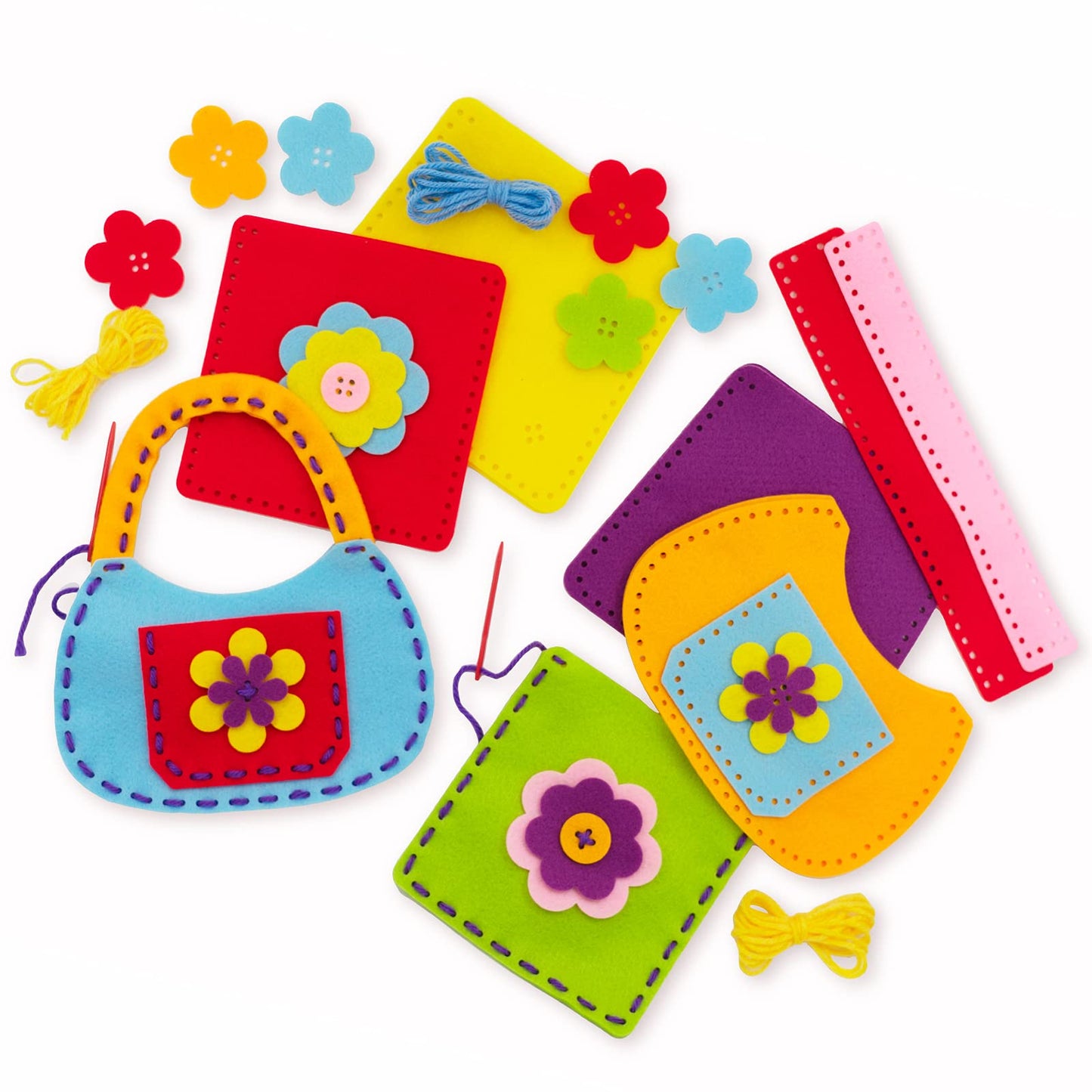 Serabeena Sewing Kit for Kids - Sew Your Own Felt Bags with Handles | Beginner Craft Kit Ages 6-8 | 6 Screen-Free No-Mess DIY Sewing Projects & Accessories