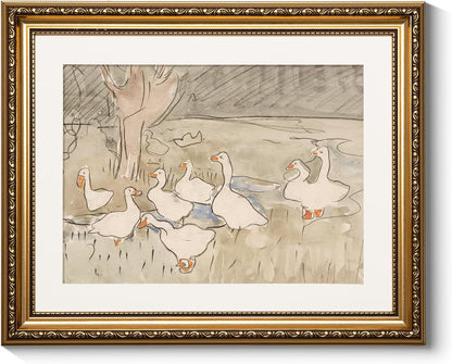 13x16 inch ARPEOTCY Vintage Gold Framed Wall Art, Farmhouse Nursery Duck Paintings, Rustic Canvas Prints Artwork