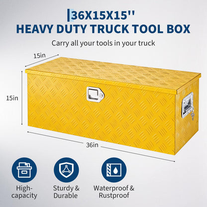 IDEALHOUSE Heavy Duty Aluminum Truck Bed Tool Box, 36x15x15 in - Lockable, Weatherproof Storage Chest with Gas Strut Lid, Organizer Tray, Side Handles, for Pickup, Trailer, RV - Five-Striped Yellow