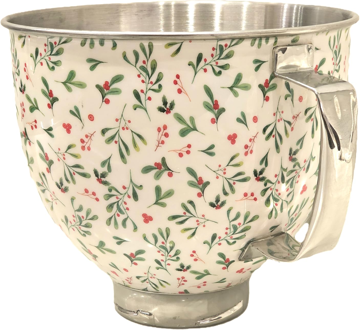 Biscuitique Stainless Steel Mixer Bowl with Stunning Floral Holly Berry Pattern Compatible with Kitchen Aid Tilt-Head 4.5 Quart and 5QT Stand Mixer