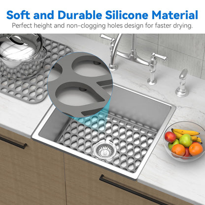 Silicone Sink Mat 2PCS TOOVEM Sink Protectors for Kitchen Sinks, Non-Slip Folding Grid for Bottom of Farmhouse Stainless Steel Porcelain Sink Pad